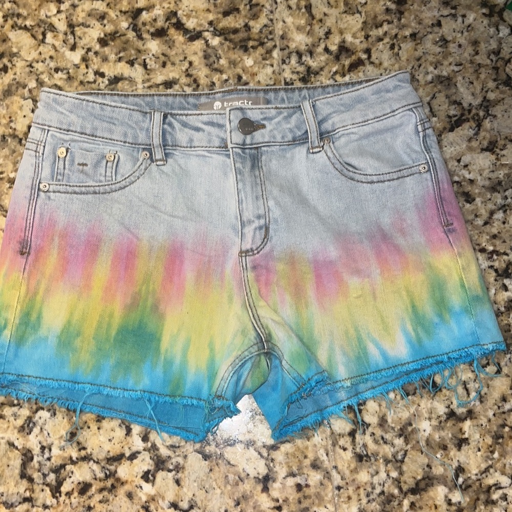 Tractr tie dye jean shorts